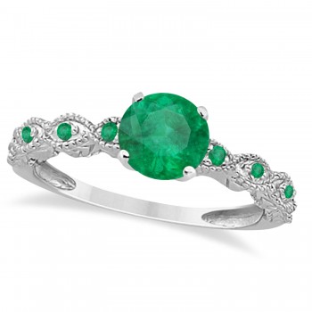 Vintage Emerald Engagement Ring Bridal Set Palladium 1.36ct