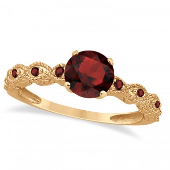 Vintage Garnet Engagement Ring Bridal Set 14k Rose Gold 1.36ct