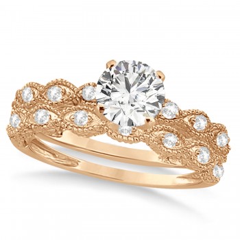 Vintage Moissanite Engagement Ring Bridal Set 14k Rose Gold (1.36ct)