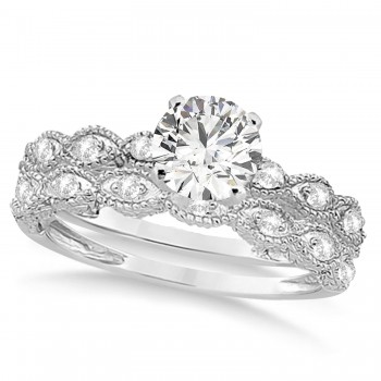 Vintage Moissanite Engagement Ring Bridal Set 14k White Gold (1.36ct)