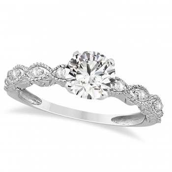 Vintage Moissanite Engagement Ring Bridal Set 14k White Gold (1.36ct)