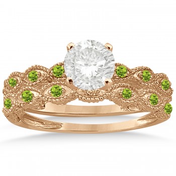 Antique Peridot Bridal Set Marquise Shape 14K Rose Gold 0.36ct