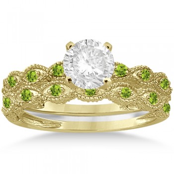 Antique Peridot Bridal Set Marquise Shape 14K Yellow Gold 0.36ct