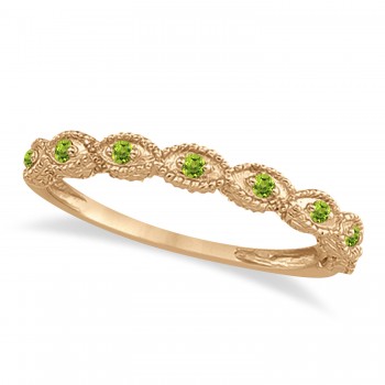 Antique Marquise Shape Peridot Wedding Ring 14k Rose Gold (0.18ct)