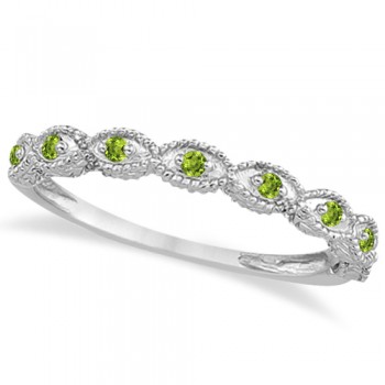 Antique Marquise Shape Peridot Wedding Ring 14k White Gold (0.18ct)