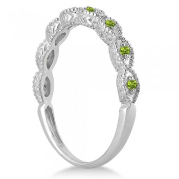 Antique Marquise Shape Peridot Wedding Ring 18k White Gold (0.18ct)