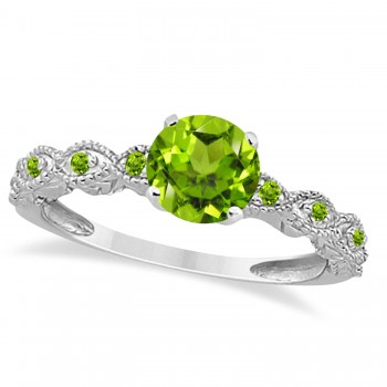 Vintage Style Peridot Engagement Ring 14k White Gold (1.18ct)