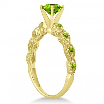 Vintage Style Peridot Engagement Ring 14k Yellow Gold (1.18ct)