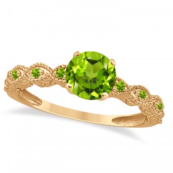 Vintage Peridot Engagement Ring Bridal Set 14k Rose Gold 1.36ct