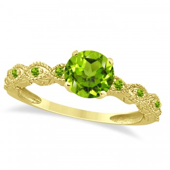 Vintage Peridot Engagement Ring Bridal Set 14k Yellow Gold 1.36ct