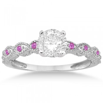 Antique Pink Saphpire Engagement Ring Set 14k White Gold (0.36ct)