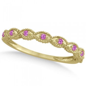 Antique Marquise Pink Sapphire Wedding Ring 14k Yellow Gold (0.18ct)