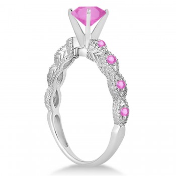 Vintage Style Pink Sapphire Engagement Ring in 14k White Gold (1.18ct)