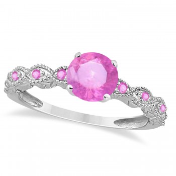 Vintage Pink Sapphire Engagement Ring Bridal Set Platinum 1.36ct