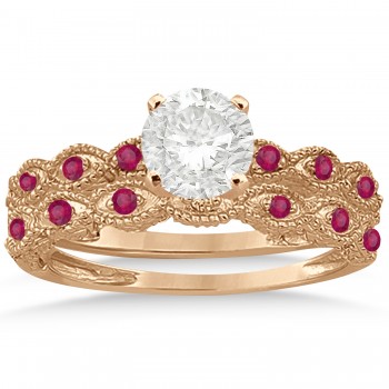 Antique Ruby Engagement Ring and Wedding Band 14k Rose Gold (0.36ct)