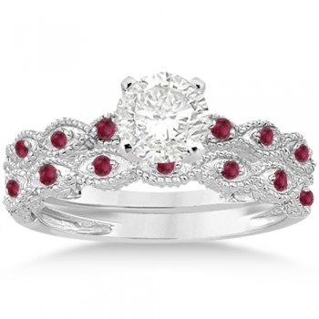 Antique Ruby Engagement Ring and Wedding Ring 14k White Gold (0.36ct)