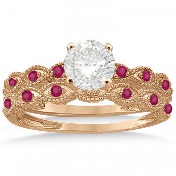 Antique Ruby Engagement Ring and Wedding Band 18k Rose Gold (0.36ct)