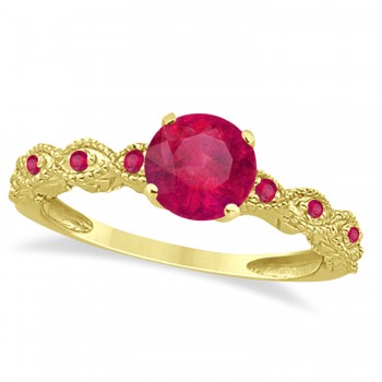 Vintage Style Ruby Engagement Ring in 14k Yellow Gold (1.18ct)