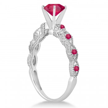 Vintage Style Ruby Engagement Ring in 18k White Gold (1.18ct)