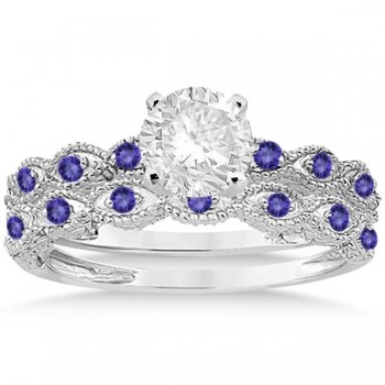 Antique Tanzanite Bridal Set Marquise Shape 14K White Gold 0.36ct