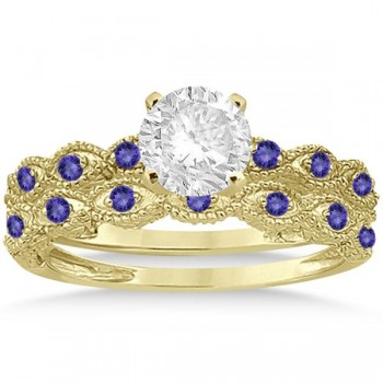 Antique Tanzanite Bridal Set Marquise Shape 14K Yellow Gold 0.36ct