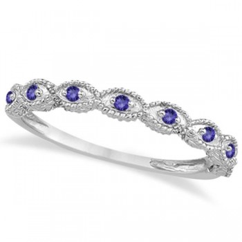 Antique Marquise Shape Tanzanite Wedding Ring 14k White Gold (0.18ct)