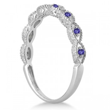 Antique Marquise Shape Tanzanite Wedding Ring 14k White Gold (0.18ct)