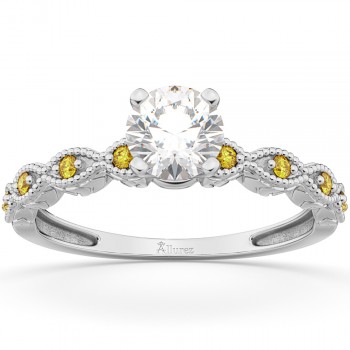 Vintage Marquise Yellow Sapphire Engagement Ring 14k White Gold (0.18ct)