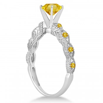 Vintage Style Yellow Sapphire Engagement Ring 18k White Gold (1.18ct)