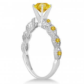 Vintage Style Yellow Sapphire Engagement Ring Platinum (1.18ct)