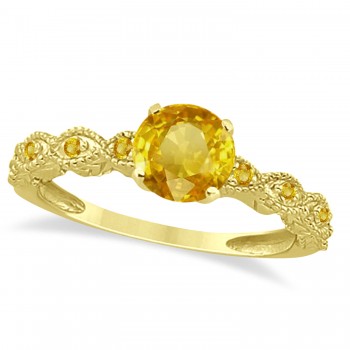 Vintage Yellow Sapphire Engagement Ring Bridal Set 14k Yellow Gold 1.36ct
