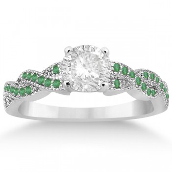 Infinity Style Twisted Emerald Engagement Ring 18k White Gold (0.25ct)