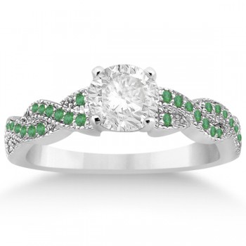 Infinity Style Twisted Emerald Bridal Set Setting 14k W Gold (0.55ct)