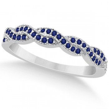 Blue Sapphire Infinity Semi Eternity Wedding Band 14k W Gold (0.30ct)