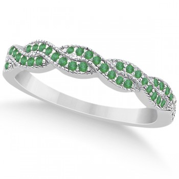 Emerald Infinity Style Semi Eternity Wedding Band 14k W Gold (0.30ct)