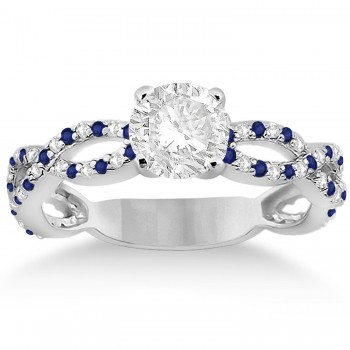 Pave Diamond & Blue Sapphire Infinity Eternity Engagement Ring 18k White Gold (0.40ct)