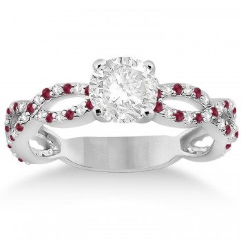 Pave Diamond & Ruby  Infinity Eternity Engagement Ring 14k White Gold (0.40ct)