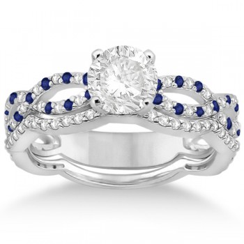 Infinity Diamond & Blue Sapphire Engagement Ring with Band 14k White Gold (0.65ct)