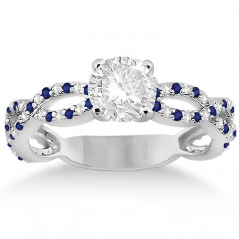 Infinity Diamond & Blue Sapphire Engagement Ring with Band 14k White Gold (0.65ct)