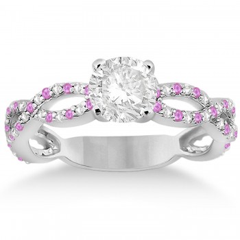 Infinity Diamond & Pink Sapphire Engagement Ring with Band 14k White Gold (0.65ct)