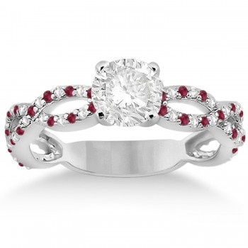 Infinity Diamond & Ruby Engagement Ring with Band 14k White Gold (0.65ct)