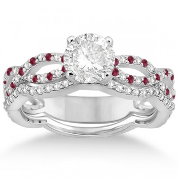 Infinity Diamond & Ruby Engagement Ring with Band 18k White Gold (0.65ct)