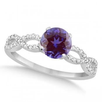 Infinity Diamond & Alexandrite Engagement Ring 14K White Gold 1.05ct