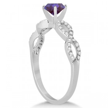 Infinity Diamond & Alexandrite Engagement Ring 14K White Gold 1.05ct