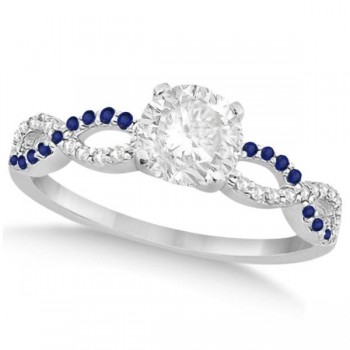 Infinity Round Diamond Blue Sapphire Engagement Ring 14k White Gold (0.50ct)
