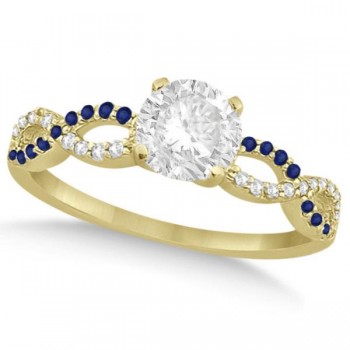 Infinity Round Diamond Blue Sapphire Engagement Ring 14k Yellow Gold (0.50ct)