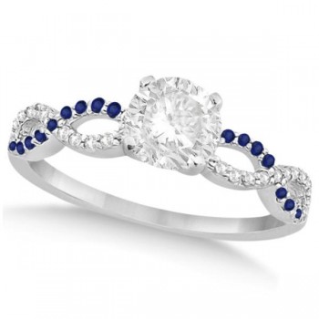 Infinity Round Diamond Blue Sapphire Engagement Ring 14k White Gold (0.75ct)