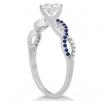 Infinity Round Diamond Blue Sapphire Engagement Ring 14k White Gold (1.50ct)