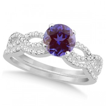 Infinity Style Alexandrite & Diamond Bridal Set 14k White Gold 1.29ct