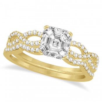 Infinity Asscher-Cut Lab Grown Diamond Bridal Ring Set 18k Yellow Gold (0.63ct)